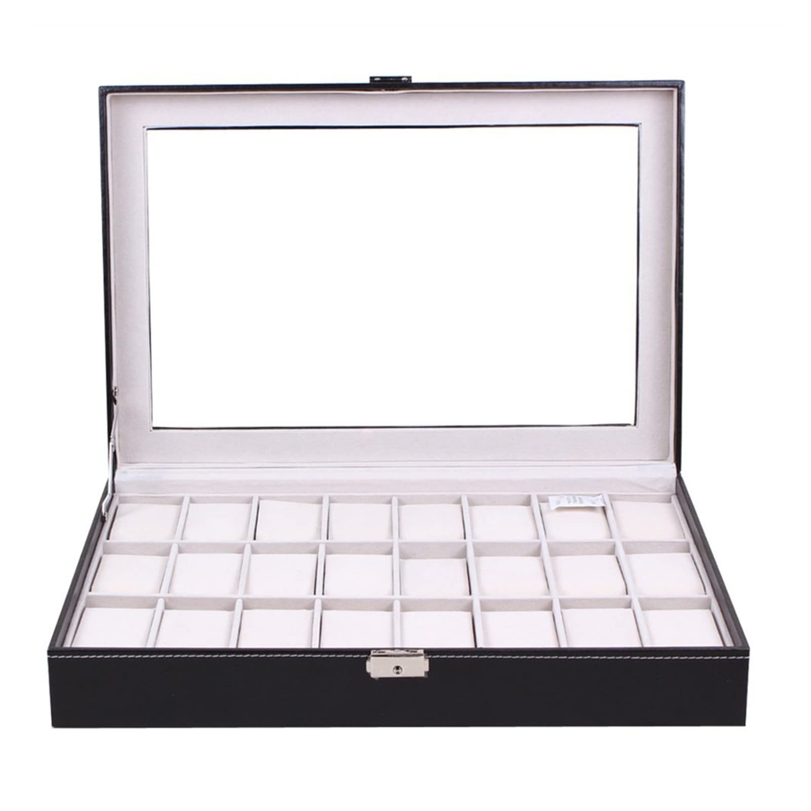 Uhrenbox-Organizer, Uhren-Display-Box, 24 Gitter, Armbanduhr-Aufbewahrungsbox, Organizer-Halter, Pu-Leder, Uhren-Dislpay-Box, Organizer mit transparenter Glasoberfläche, Uhren-Dislpay-Box lofty