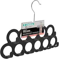 Ordene - Cabide de Veludo para Lenços e Cintos, Cor Preta, Linha My Closet