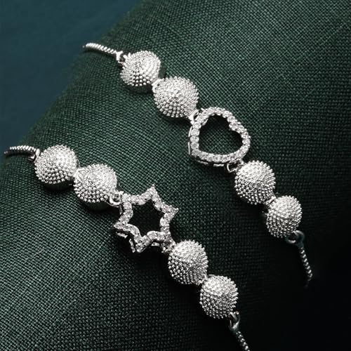 Image of ZENEME Set of 2 Rhodium-Plated Silver Toned American Diamond Bracelet Combo for Women & Girls Adjustable Designer CZ Tennis Bracelets