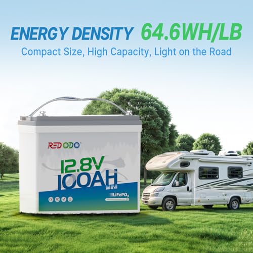Image of Redodo 12V 100Ah Mini LiFePO4 Battery, Smallest Size with Upgraded 100A BMS, Max 1280Wh, Up to 15000 Deep Cycles Battery with 10 Years Lifetime for RV, Trolling Motor, Solar Home, Camping