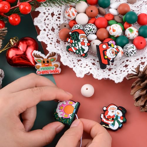 URROMA 76Pcs Christmas Silicone Beads Bulk Loose Beads for Pen Mixed Christmas Beads for Jewelry Making Spacer Beads for Necklace Craft Party Supplies - Image 4