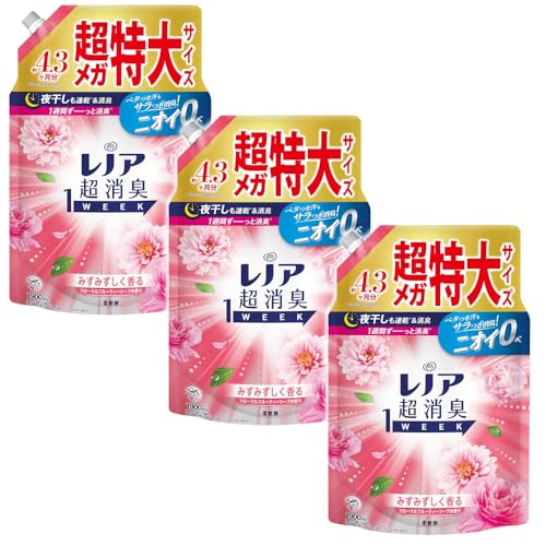 レノア 超消臭1WEEK みずみずしく香るフローラルフルーティーソープの香り 1900ml 詰め替え 柔軟剤【3個セット】