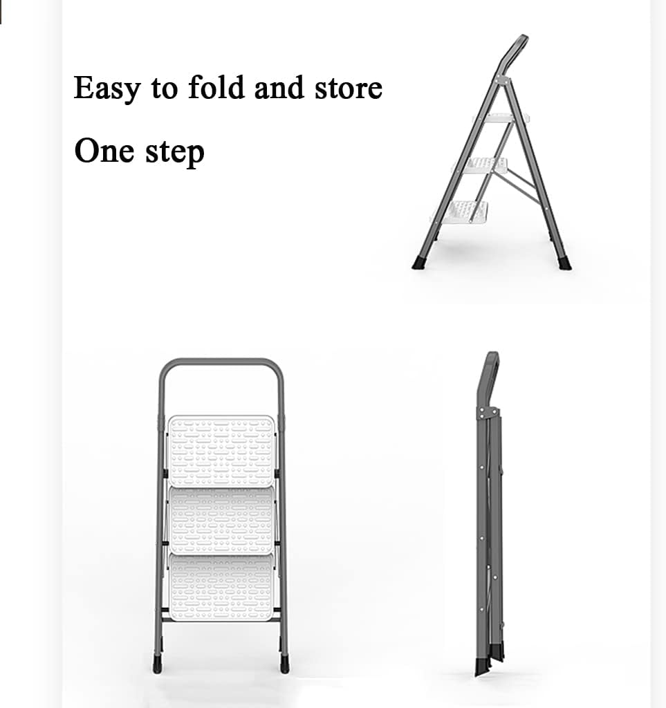 Adult Folding Step Ladder with Widened Nylon Non-Slip Treads Non-Slip Feet Light Step Stool Triangular Mechanics Reinforced Rivets Load Bearing 150kg Solid and Safe Easy to Store