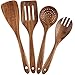 Drewniane przybory do gotowania, zestaw 4-częściowy drewniany zestaw przyborów kuchennych do nieprzywierającej drewnianej szpatułki, widelca, łopatki, chochli, sitka