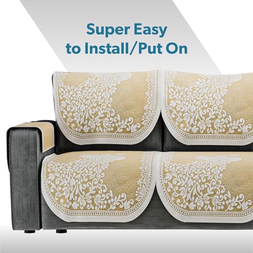 Image of Kuber Industries (Set of 16) Stylish & Durable Cotton Sofa Covers 5 Seater with Arms | Washable Sofa Protector & Slipcover for Living Room & Office | Peocock Design - Cream