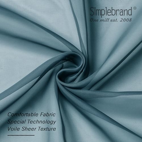 Image of Simplebrand Dusty Blue Short Sheer Kitchen Curtains 36 Inch Length Tier Rod Pocket Cafe Drapes Half Window for Bathroom Small Windows 42 x 36 Inch, 2 Panels