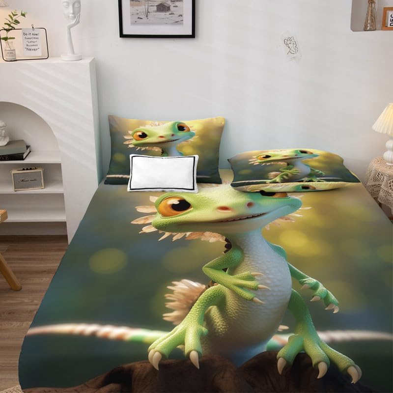 Miniatura 2 de Juego de sábanas de dibujos animados tamaño Queen, sábanas y fundas de almohada de animales, 100% microfibra, bolsillo profundo, incluye 1 sábana