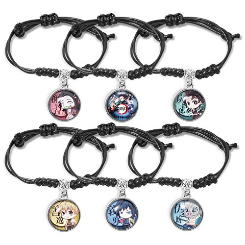 6Pcs Slayer Leather Braided Bracelet Anime Wristband Cosplay Jewelry Glass Gemstone Gifts (Br-Slayer 6) #TOP10