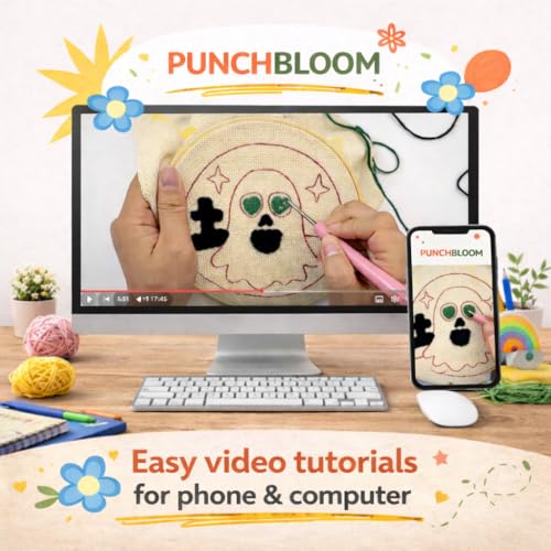 Image of Halloween Punch Needl Kit for Adults Beginners, Easy Embroidery Punch Coaster Starter Set with Instruction - Fun Needle Point Craft for Table Decor & Festival DIY Gifts (6pcs Spooky)