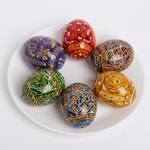 SHSH trade group Easter Eggs Decor 2 5 Pysanky Eggs Set of 6 Hand Painted Wooden Ukrainian Easter Eggs Pysanka - Decorated Easter Eggs for Home Decor - Ukranian Easter Egg Pisanki