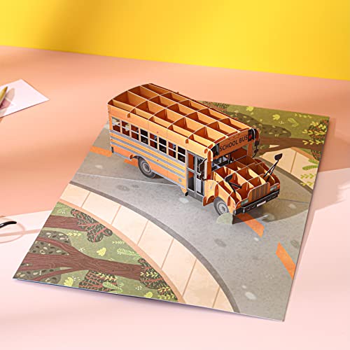 Liif School Bus 3D Greeting Pop Up Card For All Occasions, Birthday Card For Kids, Boy, Girl, Congratulations, Back To School Gift, School Bus Driver Gifts | With Message Note & Envelop #TOP6