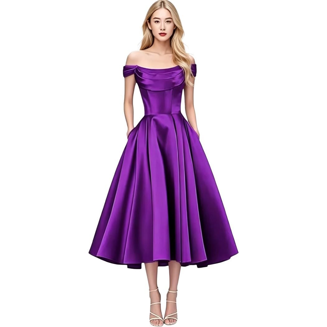 Vestido de dama de honor de satén con hombros descubiertos para mujer, vestido de fiesta de graduación | Satén, vestido de fiesta, vestidos de dama de honor