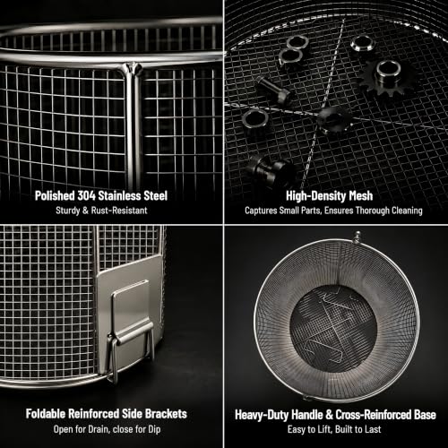 5 Gallon Stainless Steel Immerse and Drain Parts Cleaning Basket | 1/4 Inch Mesh Bucket Strainer with Swing Handle for Gold Panning, Auto Parts, Compost Tea, Garage, Bucket Not Included miniatura 5