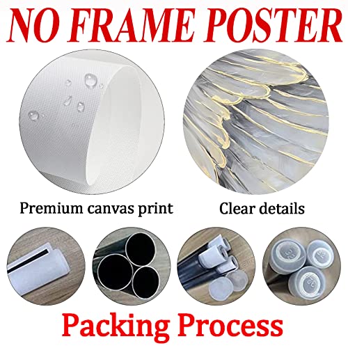 Angel Wings Canvas Wall Art Large Grey And Gold Abstract Pictures White Feather Painting Angel Wings Canvas Prints Gold Foil Artwork Angel Wings Poster Light Blue Gold Gray Art 16X24Inchx2 No Frame #TOP3