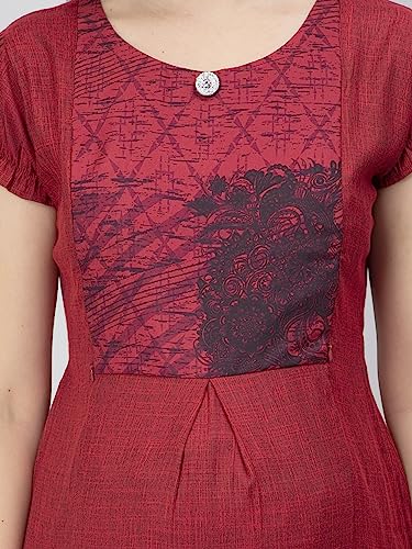 Image of CEE 18 Women's Cotton Rayon Straight Maternity Feeding Kurti for Feeding with Zippers(9652 40,Romantic Red,L)
