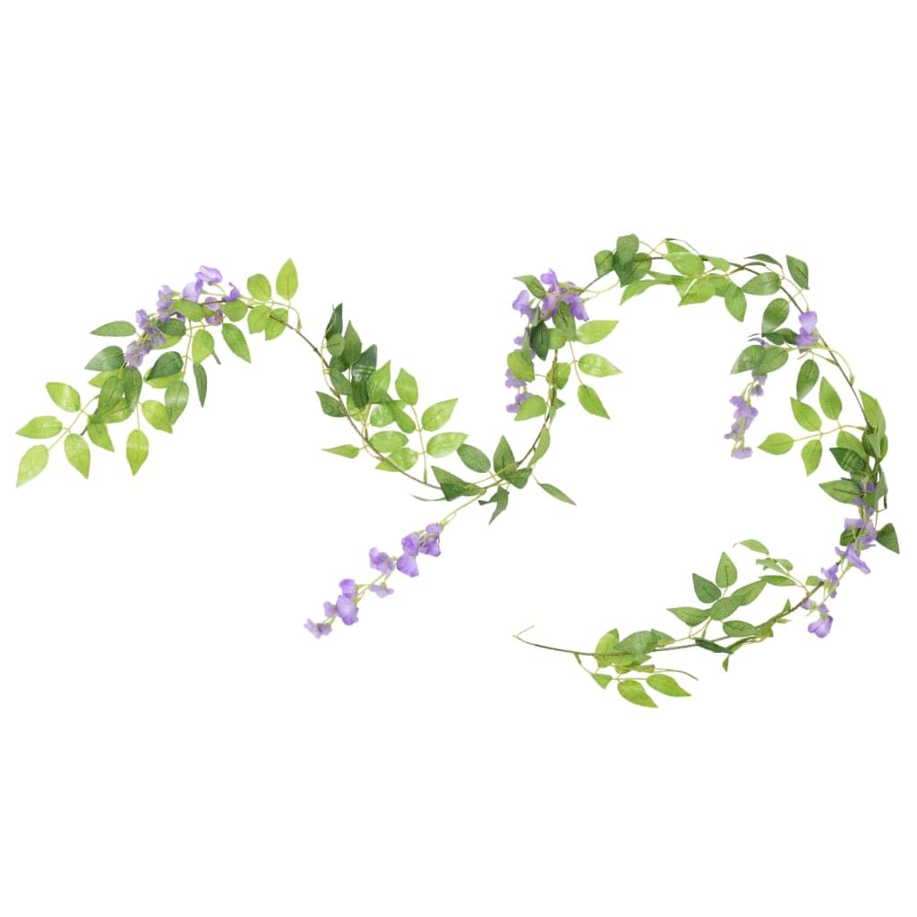 6X Künstliche Blumengirlande Lila 200 cm - Seidenblumen für Hochzeit, Party, Deko, Wanddekoration, Balkon, Innen- und Außenbereich