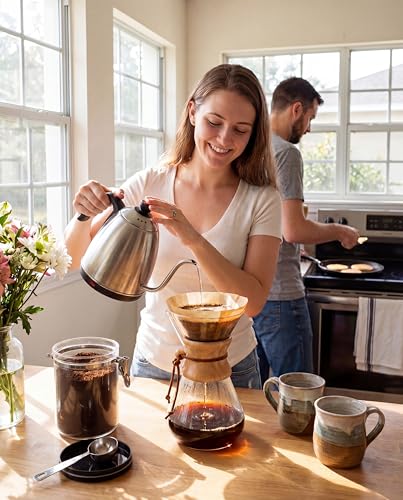 Image of AGOGO Pour Over Coffee Maker Set,34oz Slim Style, 50 Paper Filters | Barista kit for home kitchen, Cafe, Camping & Office; 20oz-40oz Classic, Slim, Diamond styles; Includes brush & towel.