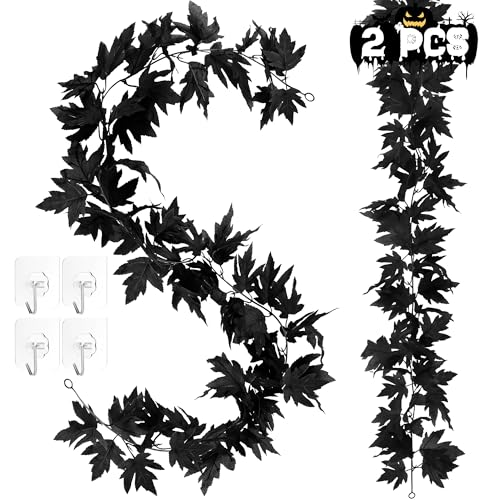 Helimoto Paquete de 2 guirnaldas de otoño con hojas de arce, guirnalda de vid colgante artificial, negro, Helifall2-5