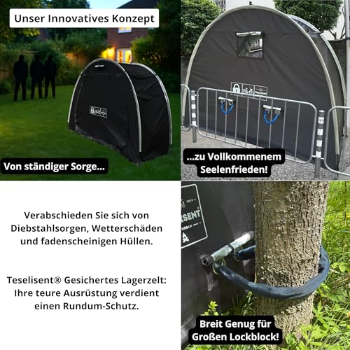 Diebstahlsichere Fahrradgarage für 2 Fahrräder oder 1 E-Bike, Gerätehaus, Gartenhaus, wasserdicht | 3-Fach Sicherheit | Abschließbarer, robuster Reißverschluss + hintere Sicherheitsösen | Schlitten