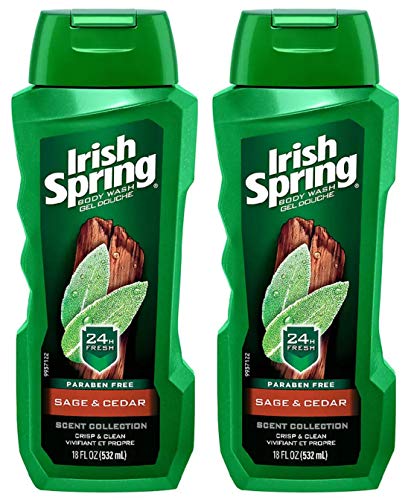 Irish Spring Body Wash - Sage & Cedar - Paraben Free - Net Wt. 18 Fl Oz (532 Ml) Per Bottle - Pack Of 2 Bottles #TOP17