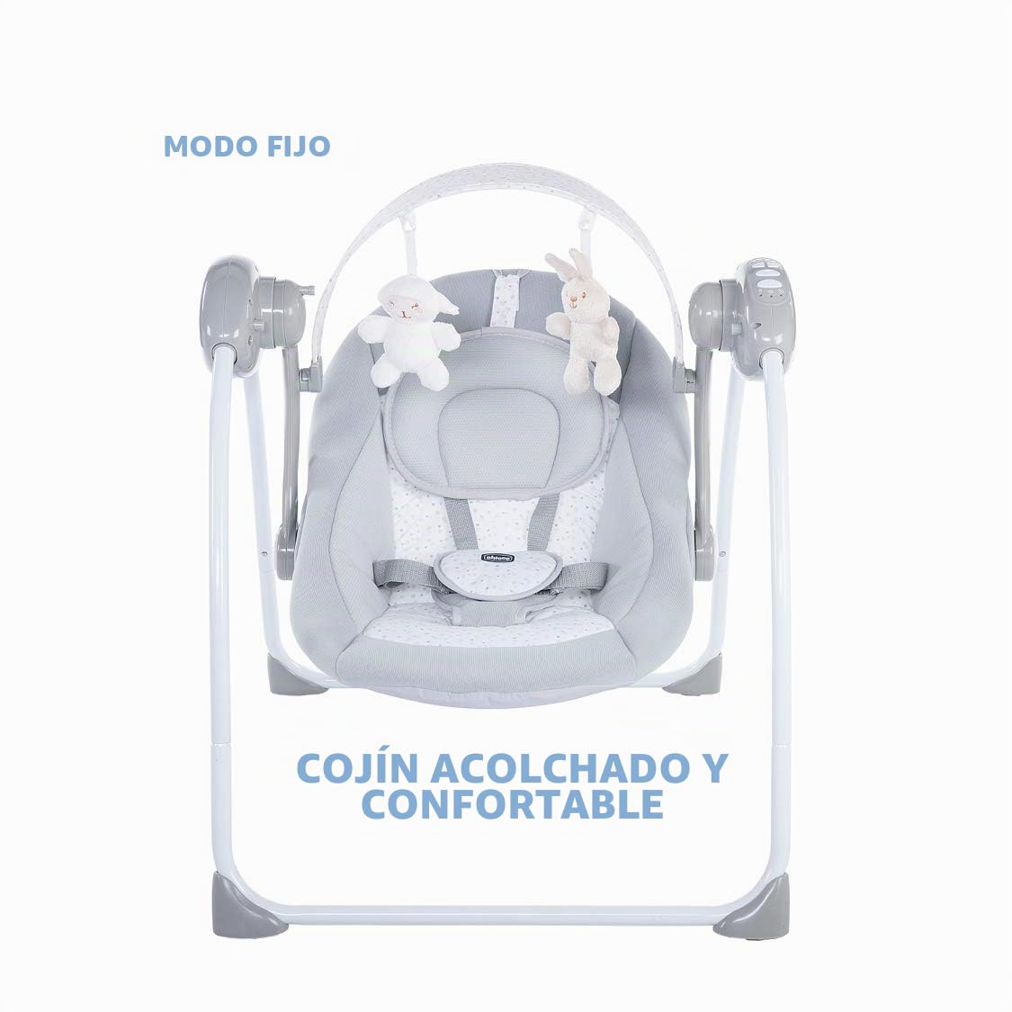Chicco Relax & Play - Balancín electrónico para bebés a partir de 0 meses hasta 9 kg, balancín ajustable con 5 velocidades, arco de juego con 12 melodías y 2 peluches, cierre compacto, color gris