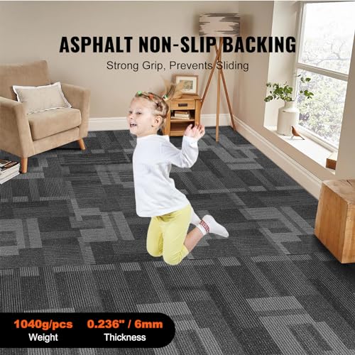 Image of VEVOR Carpet Tiles Reusable, 24 PCS, 24 inchx 24 inch, Squares Soft Padded Carpet, Carpet Floor Tiles Easy DIY for Bedroom Living Room Indoor Outdoor (Mixed Gray, 96 sqft /Box) | Floor Tiles, Easy DIY for Bedroom, Living Room, Indoor Outdoor, Exquisite Modularity, with Stickers (Mixed Gray, 96 sqft /Box)