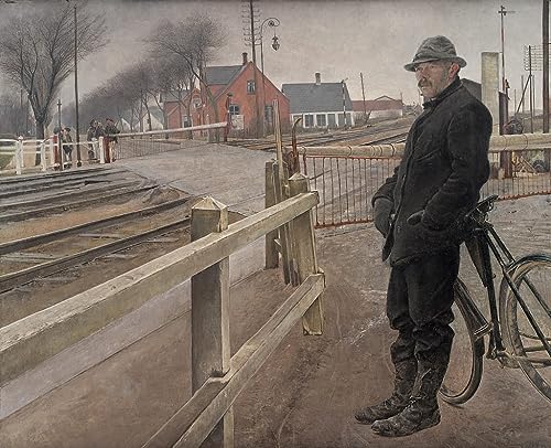 Affiche Toile En attendant le passage à niveau du train par Laurits Andersen Art Portrait 60x90cm