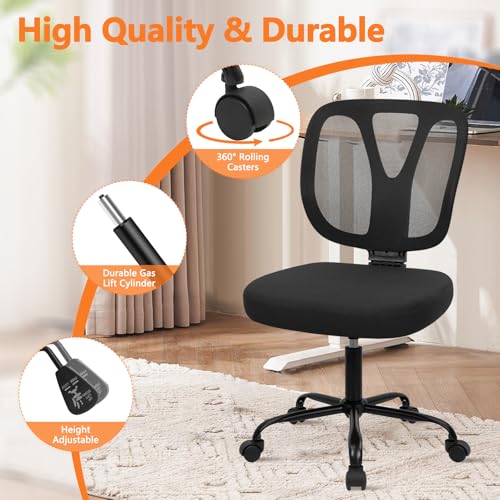 Image of CLATINA Armless Home Office Chair, Adjustable Height Backrest Ergonomic Mesh Desk Chair with Wheels, 360 Swivel Small Computer Task Chair for Home Office, Study, Meeting Room, Black(4 Pack)