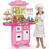 TEMI Pretend Food Kitchen Toys for Kids Ages 4-8, Kitchen Set for Toddlers 1-3, Play Kitchen Accessories w/Real Sounds Light, for Boys, Girls