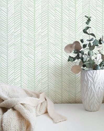 MelunMer Modern Peel and Stick Wallpaper Boho Contact Paper for Cabinets Stripe Contact Paper Line Self-Adhesive Removable Wallpaper for Bathroom Bedroom Shelf Liner Easy to Use Green 393