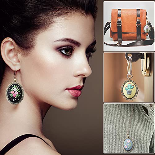 Image of ZOCONE 4 Packs Embroidery Necklace Kits, Embroidery Pendant Kit Mini Cross Stitch Kit with Hoop, Necklace, Pendant, Stamped Pattern Cloth, Instructions, etc. Embroidery Kits for Adults