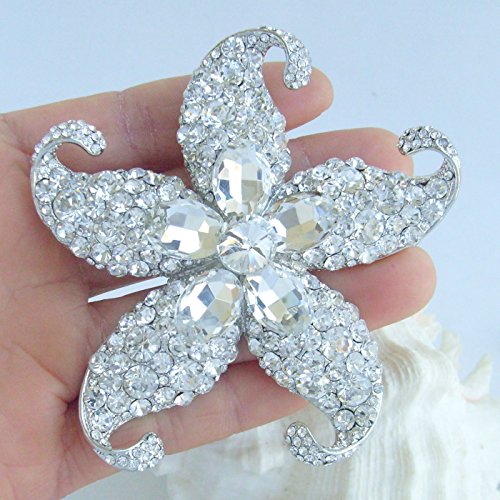 Image of Charming 3.15 inch Austrian Crystal Starfish Brooch Pin Pendant Wedding Prom BZ4824