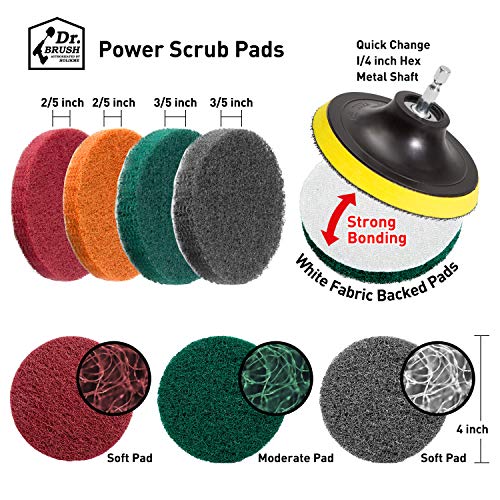 Holikme 38 Pack Drill Brush Attachments Set,Scrub Pads & Sponge, Power Scrubber Brush with Extend Long Attachment All Purpose Clean for Grout, Tiles, Sinks, Bathtub, Bathroom, Kitchen,Yellow