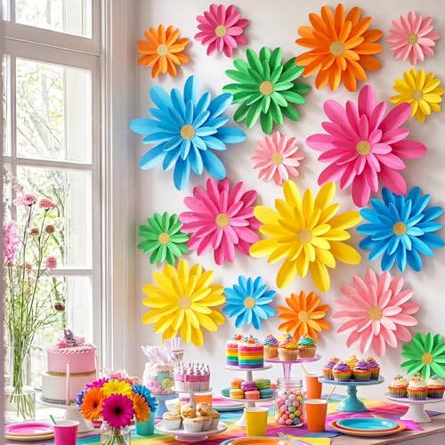 Image of MotiMind 18 Pcs Paper Flowers Bulletin Board Decorations DIY 3D Paper Floral for Wall Classroom Back to School Birthday Party Flower Backdrop Decoration Photo Backdrop(Lovely Color,8 inch 10 inch 16 inch)
