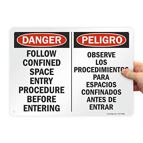 Panneau danger espace confiné bilingue Smartsign en aluminium de 25x35 cm