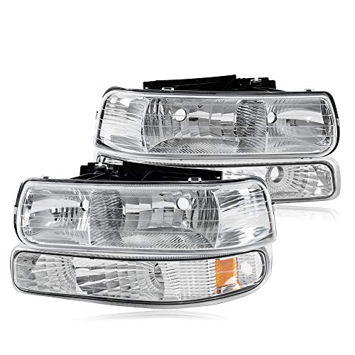Headlight White Cover White Frame Orange Reflector Replacement For Chevy Silverado 1999-2002 Chrome Housing Amber Corner Headlight Upper+Lower