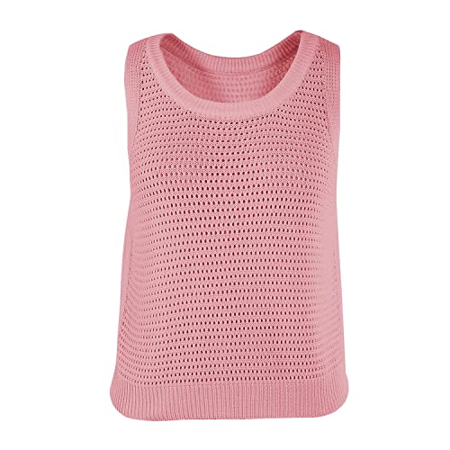 Image of FISACE Womens Crochet Tank Top Sleeveless Knit Summer Sweater | Round Neck, Hollow Out, Lightweight , Casual Crop,Cute Boho Vest