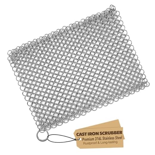 TOPULORS Cast Iron Chainmail Scrubber, 316L Stainless Steel Cleaner 8x6 in