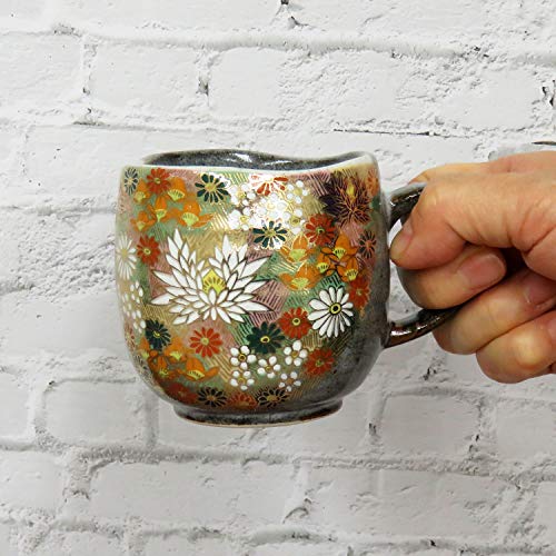 Taza de porcelana Kutani Yaki con flores doradas miniatura 4