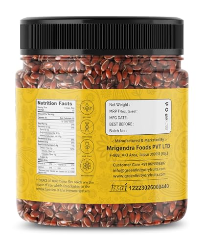 Image of GreenFinity Flax Seeds | Natural, Raw and Healthy Superfood | Rich in Omega-3, Dietary Fibre and Antioxidant | Alsi Beej for Digestion, Weight Loss, Immunity Booster, Smoothies, Baking, Snacks (300g)