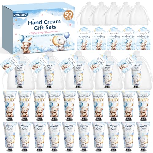 KONEUK 50 Pack Bulk Hand Cream Gifts Sets, Wedding Party Favors, Bridal Shower Gifts and Baby Shower Party Favors for Guests with Organza Bag and Thank You Card, Bulk Thank You (Eucalyptus)