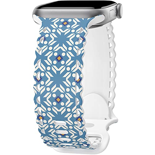 Image of Compatible with Apple Watch Band 41mm 40mm 38mm 49mm 45mm 44mm 42mm Women Girl, Victoria Print Lace Hollow-out Soft Silicone Sport Bands For iWatch Ultra SE Series 10 9 8 7 6 5 4 3 2, Vic-38