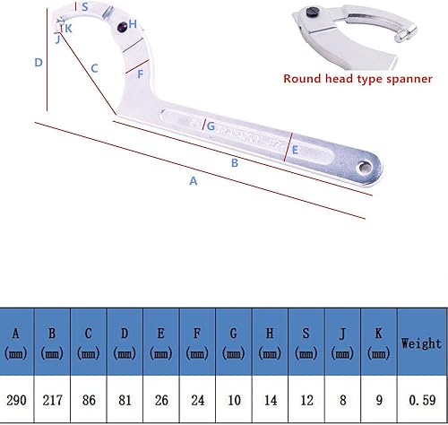 Miniatura 2 de Eowpower Cromo Vanadio Ajustable C Llave de Gancho Herramienta - 2-4 34"(2.008-4.764 in)