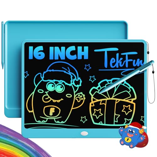 Image of TEKFUN LCD Writing Tablet for Adults, Large Doodle Board, 16 Inch Colorful Drawing Tablet Writing Pad, Toddler Toys for 3 4 5 6 7 8 9 Year Old Girls Boys Teen, Birthday Gifts for Kids (Blue)