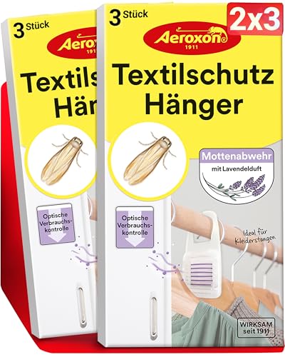 Aeroxon Textilschutz Hänger 2x3 - Mottenschutz für Kleiderschrank, Wirksamer Mottenschutz von Textilien und Geweben vor Kleidermotten für bis zu 3 Monate, Mottenfalle kleidermotten mit Lavendel duft