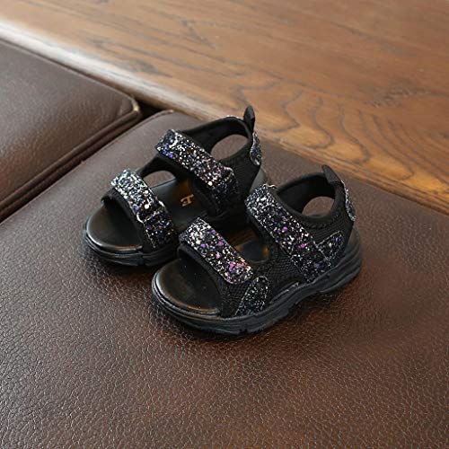 Kids Sandal, Boys Girls Sandals Open-Toe Summer Outdoor Sport Sandals Mesh Bling Sequins Sport Sneakers (Black, 2-2.5Years)3