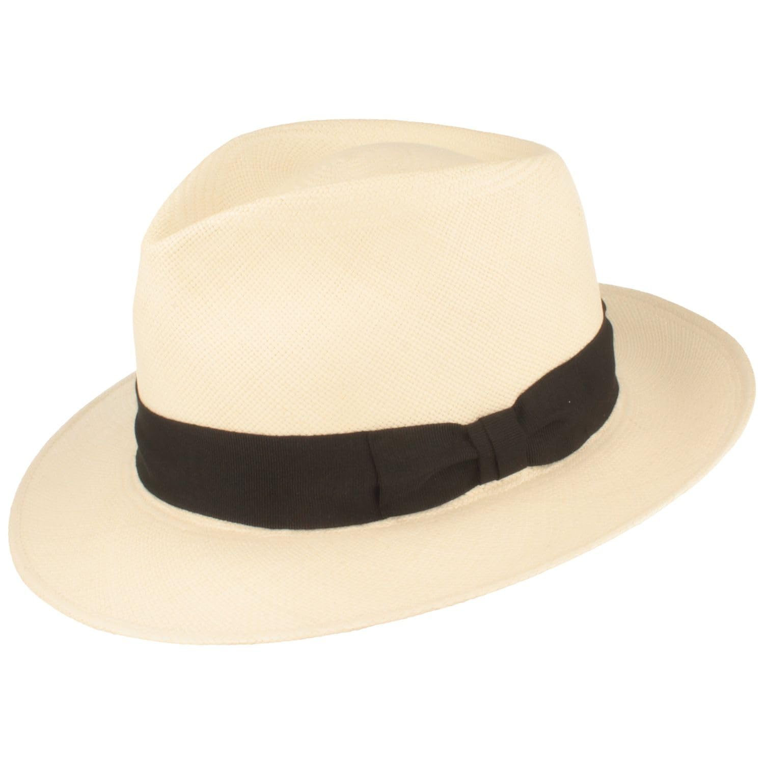 Breiter Sombrero panamá Bogart extrafino de Ecuador, sombrero de paja de verano, sombrero tradicional trenzado a mano, antirotura, color blanco, L