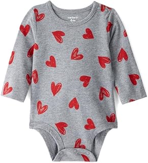 Carter's Baby Girl Long Sleeve Bodysuit | Heart Print Soft Cotton Romper with Snap Closure | Comfortable Baby Clothing