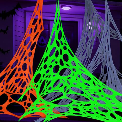 ComfyKit 700sqft Halloween Giant Spider Web Decorations Outdoor Glow-in-The-Dark Giant Beef Netting Cut-Your-Own Beef Cloth Spider Web for Halloween Indoor Outdoor Decor