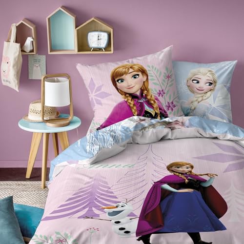 Disney Die Eiskönigin Bettwäsche Set 135x200 80x80 cm für Winter - Frozen Mädchenbettwäsche mit Anna und ELSA - 100% Baumwolle Flanell...